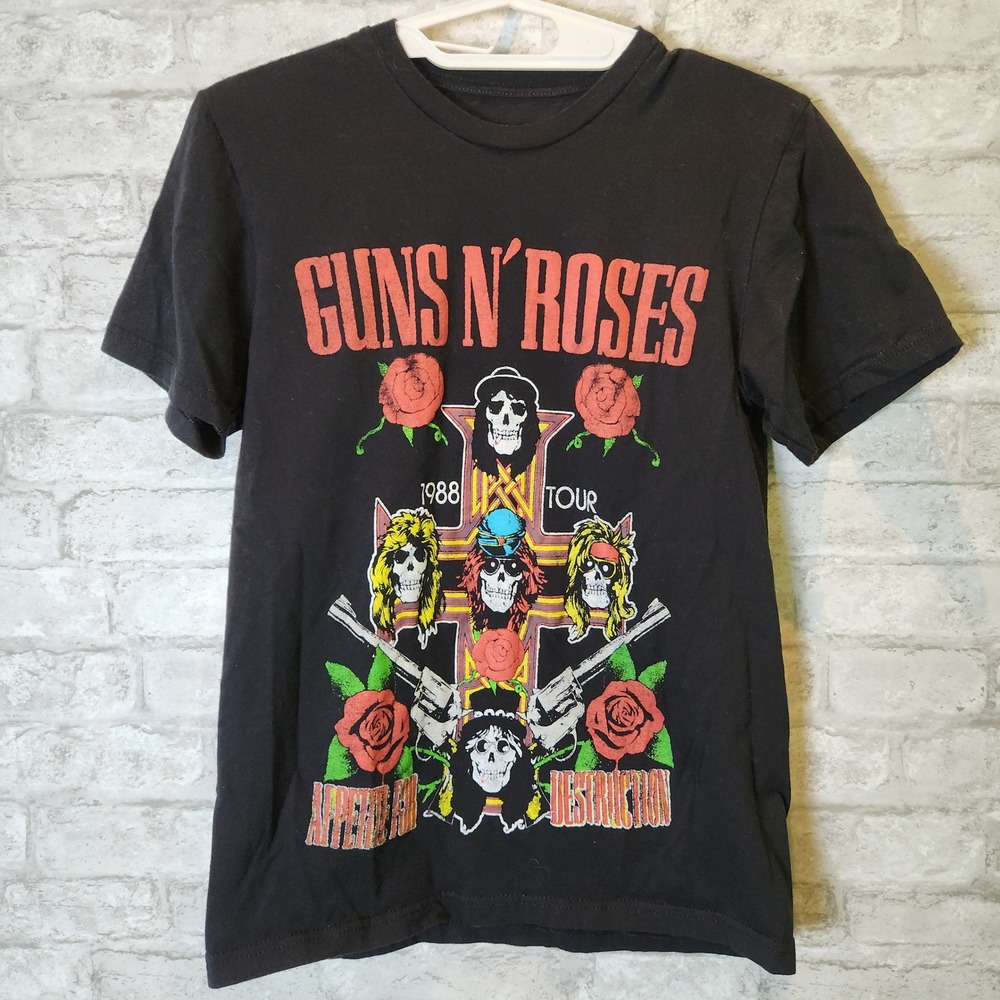 Guns N' Roses T-Shirt 1988 Tour Appetite‎ for Destruction Graphic Black Small